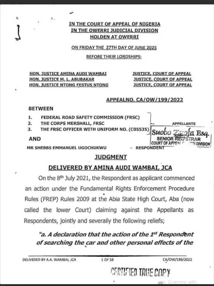 Appeal Court Rules FRSC Has No Right to Seize Driver’s Licence, Vehicle Without Legal Backing