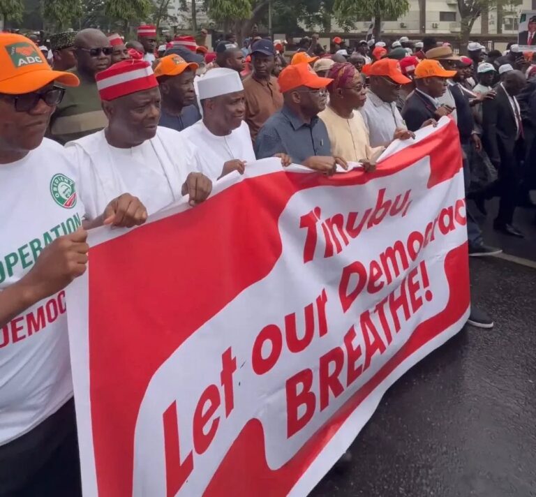Obi, Kwankwaso, Other ADC supporters rally against INEC in Abuja protest