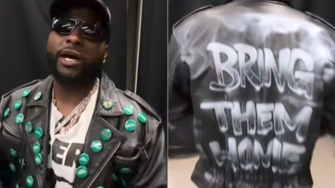Davido Wears ‘Bring them home’ Jacket for FIFA Performance in Awareness for Abducted Oyo Pupils, Teachers