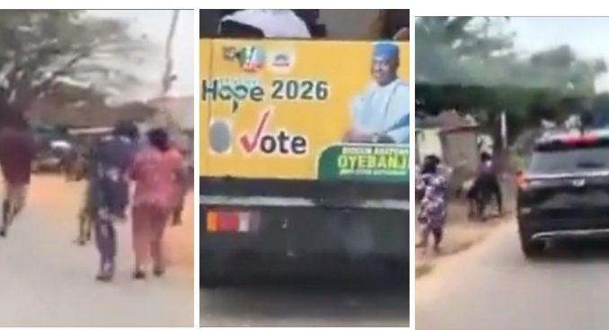 Ekiti Governor, Biodun Oyebanji’s Campaign Truck Throws Bread at People Ahead of Elections
